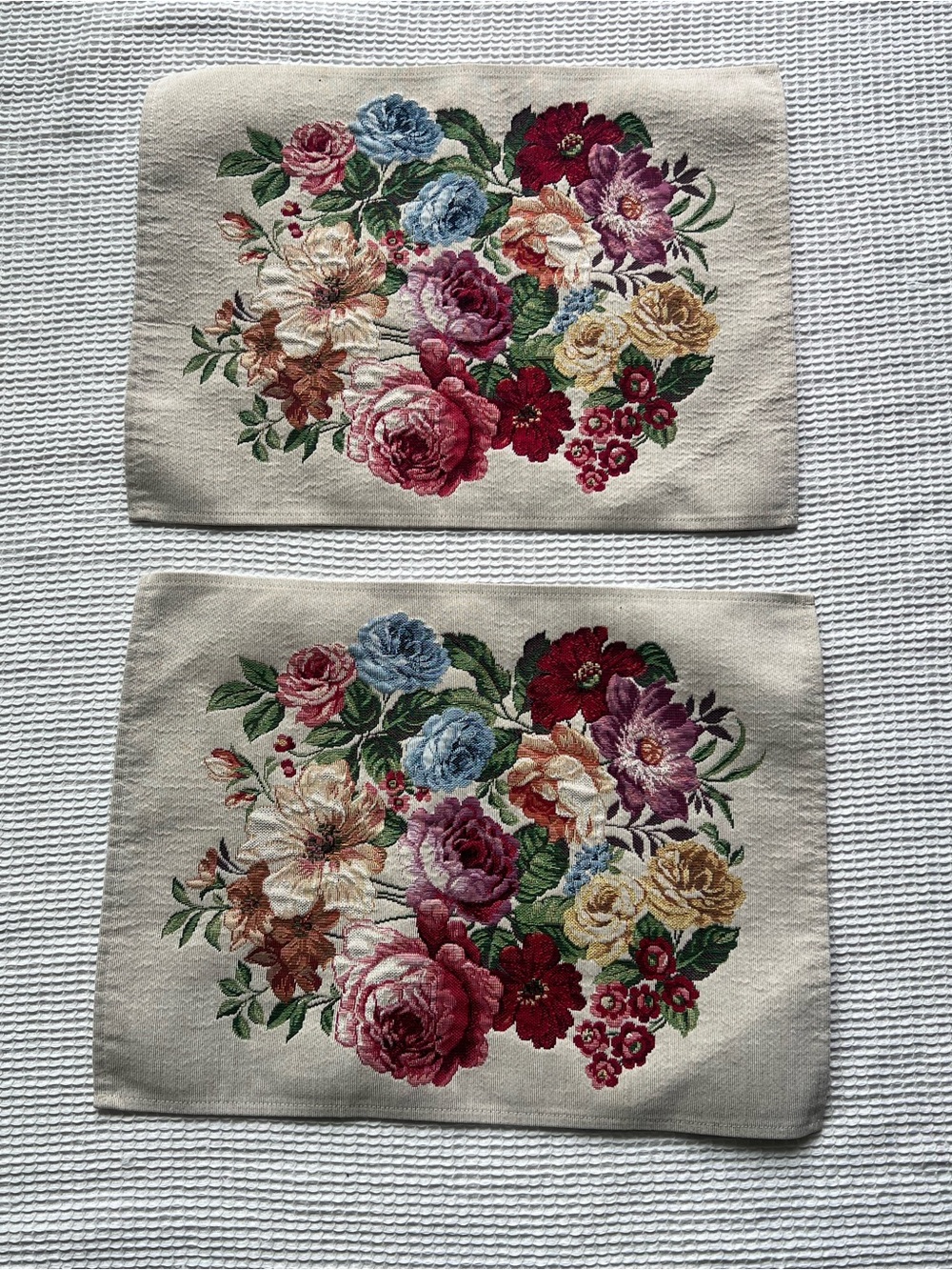 Two Vintage Floral Tapestry Table Placemats Cottagecore Romantic Garden Decor